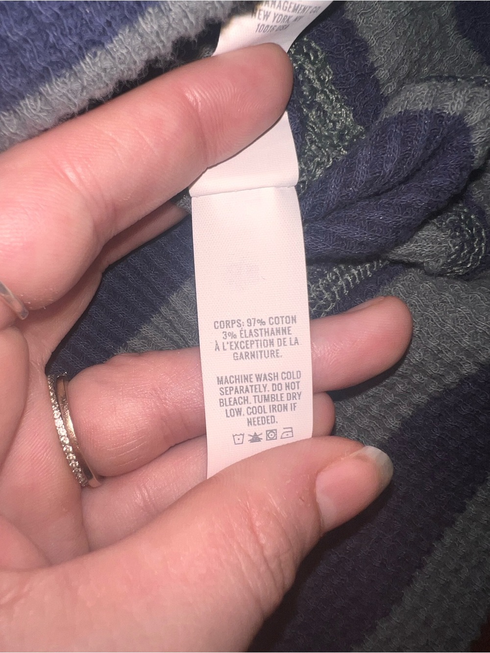 aerie Striped V-Neck Long Sleeve Top in Navy and Gray - Picture 3 of 4